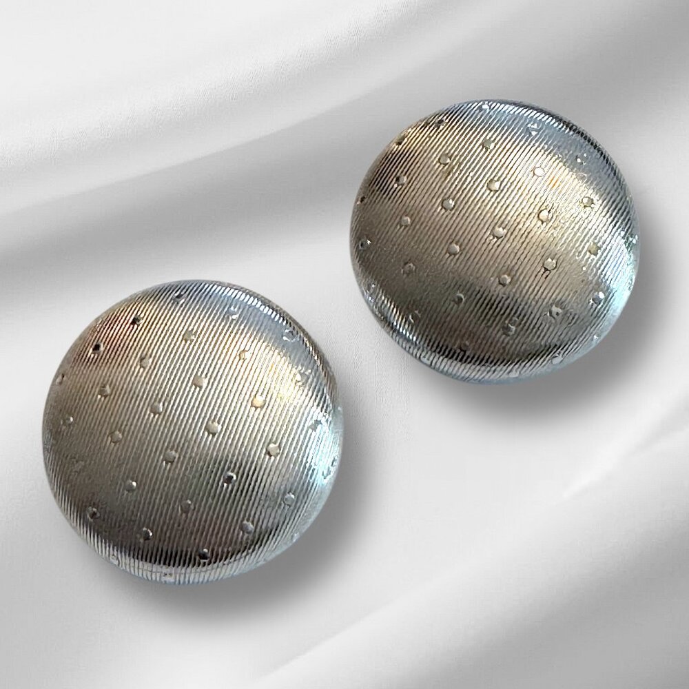 Vintage CORO Clip-on Earrings Large Button Silver Tone Polka Dots